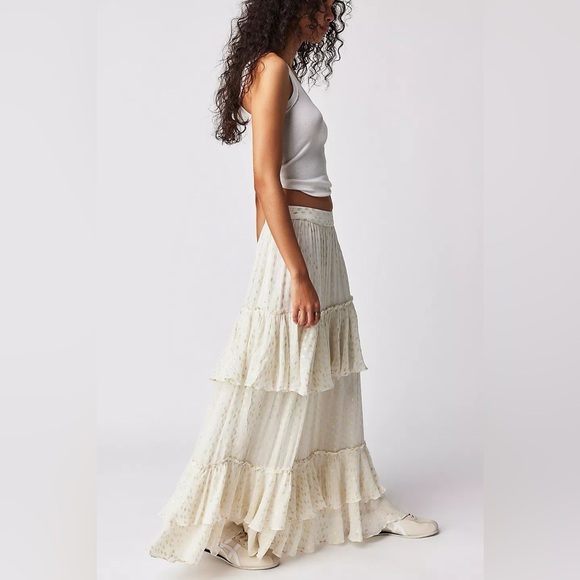 Rococo Sand Dresses & Skirts - Free People Rococo Sand Metallic Tiered Ruffles Long Maxi  Skirt XS
